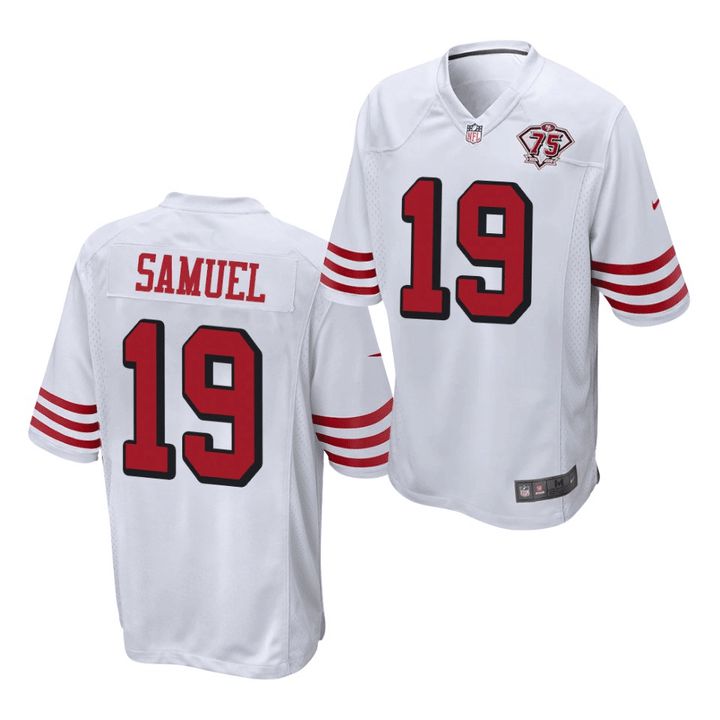 Cheap Men San Francisco 49ers 19 Deebo Samuel White 75th Anniversary Throwback Game NFL Jersey